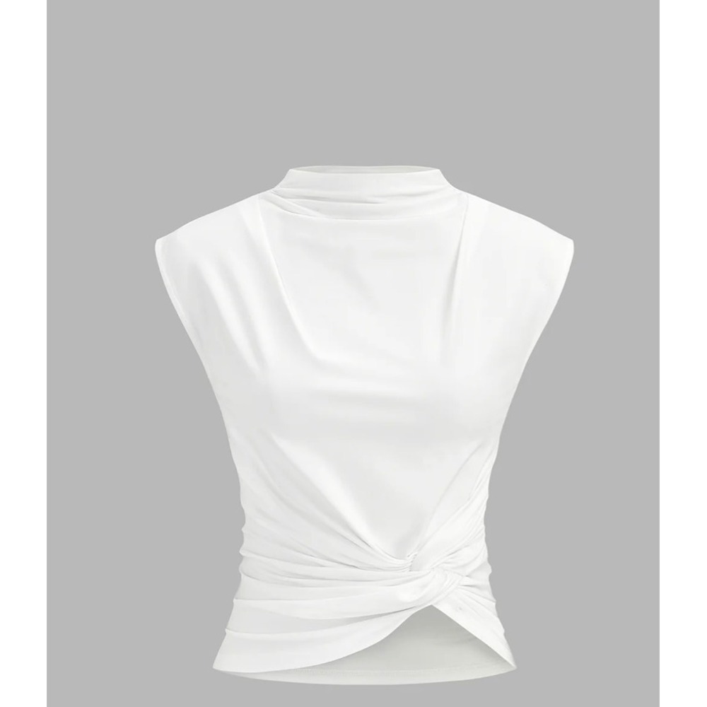 Commense White Twist Front High Neck Sleeveless Top OA260129011 XS NEW